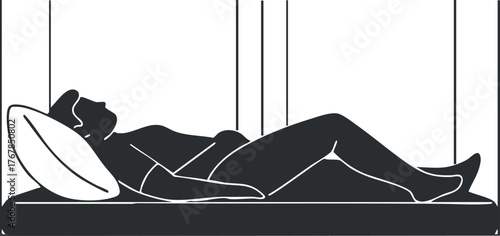 A silhouette of a person resting peacefully on a bed in a serene environment.