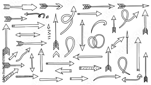 Collection of hand-drawn arrows in various shapes and directions, perfect for design and illustration.