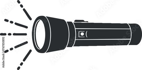 A simple and modern flashlight illustration showcasing a bright light beam for various uses.