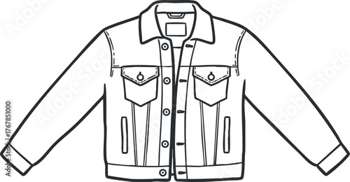 Stylish denim jacket illustration featuring pockets and a relaxed fit for casual wear.
