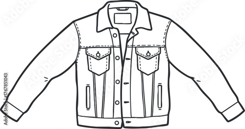 Illustration of a denim jacket featuring pockets and a classic design suitable for fashion.