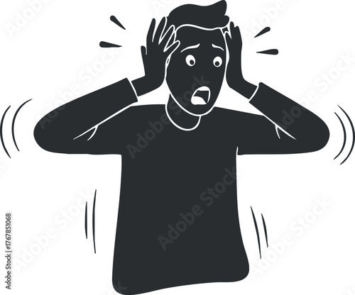 A person experiencing stress and anxiety, showing expression of panic and overwhelm.