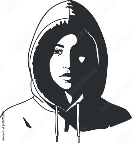 A stylish portrait of a person wearing a hoodie, conveying urban fashion and attitude.