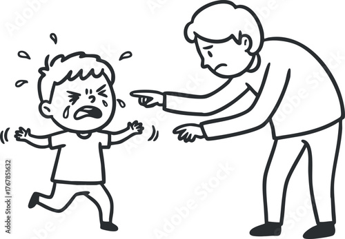 A parent scolding a crying child in a moment of emotional frustration and communication.