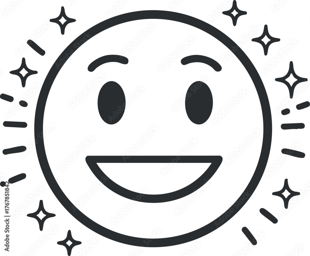 Fototapeta premium A cheerful smiley face illustration radiating positivity and joy with sparkles around.