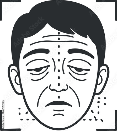 Stylized illustration of a sad and displeased male face with a bored expression.