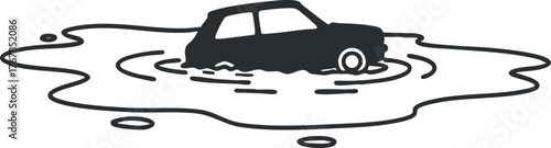 A simple illustration of a car partially submerged in water highlighting flood and disaster scenarios.