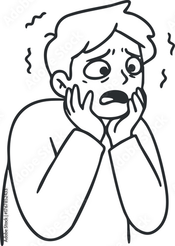 An illustration of a worried character displaying anxiety and stress through facial expression and body language.