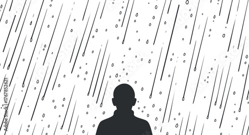 A silhouette of a person standing in the rain, illustrating feelings of isolation and melancholy.
