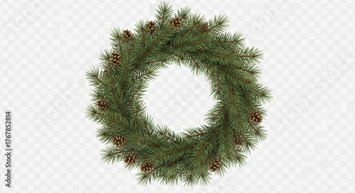 Festive christmas wreath with pine cones and evergreen branches decoration design