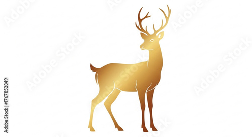 Elegant golden deer standing gracefully against a clean white background design