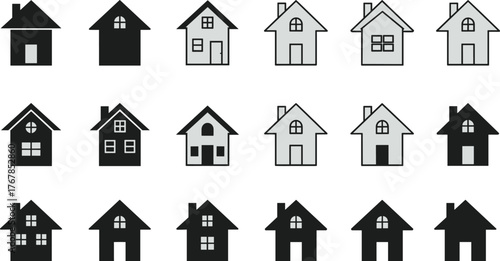 Extensive vector collection of house icons and home building symbols, various residential property shapes set, real estate apartment mortgage application graphic elements, housing market logo 