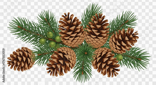 Festive pine branches with cones and berries for christmas holiday decoration