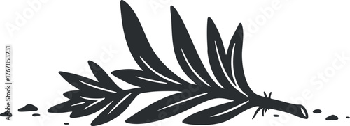 Illustration of a simple black and white herb branch on a white background