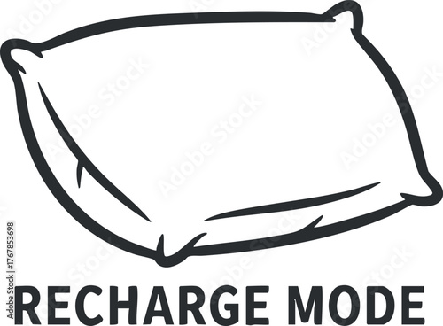 Illustration of a pillow with the text Recharge Mode emphasizing relaxation and rest.