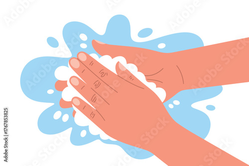 A pair of hands are washing themselves thoroughly with soap and water.