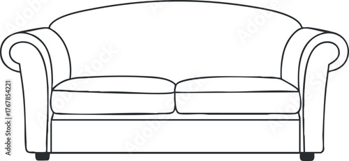 A simple outline illustration of a modern sofa suitable for home decoration and design.