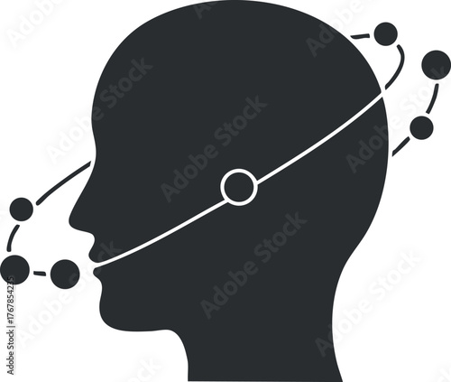 Illustration of a human head silhouette with brain connections representing thought and innovation.