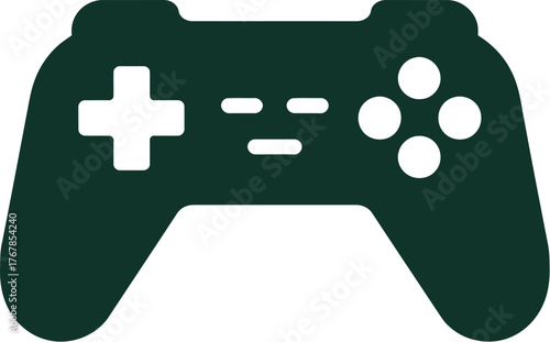 A simple, dark green icon of a video game controller is displayed on a white background.