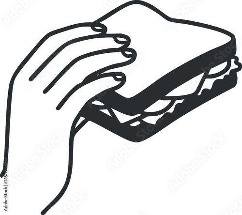 A hand holding a sandwich ready to be eaten or served as a meal.