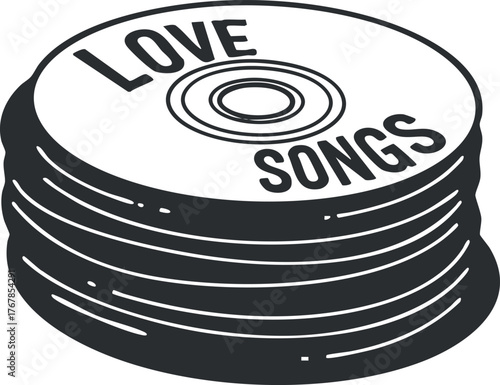 A stack of CDs labeled as love songs representing romantic music collections and playlists.