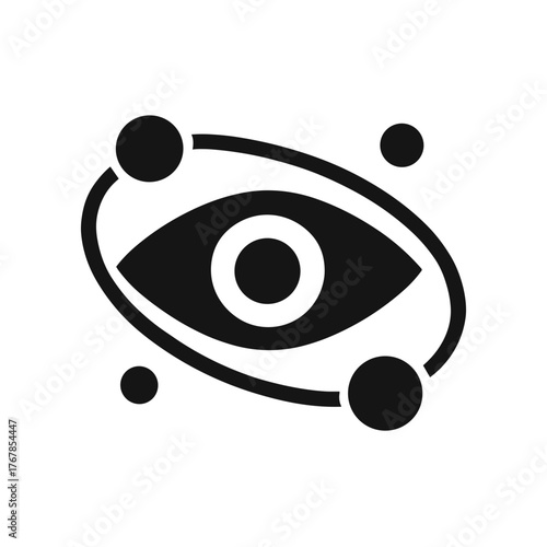 Eye with Atomic Orbit Flat Icon, Black and White, Transparent Background