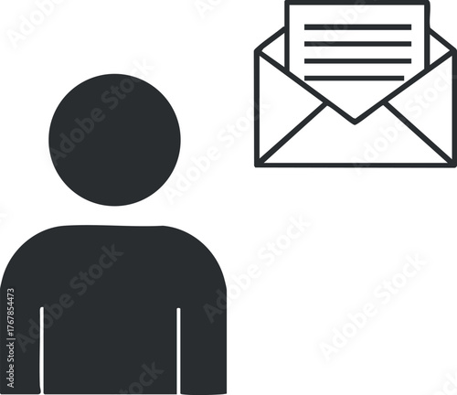 A simple icon depicting a person next to an envelope representing email communication and messaging.