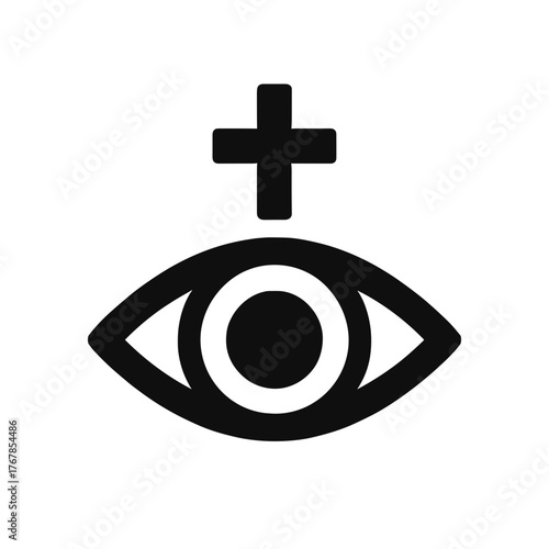 Spiritual Eye with Cross Flat Icon, Black Silhouette, Transparent Background