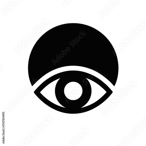 Eye with Rising Sun Flat Icon, Black and White, Transparent Background
