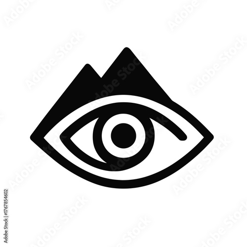 Mountain View Eye Flat Icon, Black and White, Transparent Background