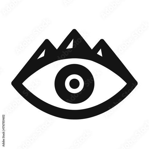 Mountain Eye Symbol Flat Icon, Black Monochrome, Transparent Background
