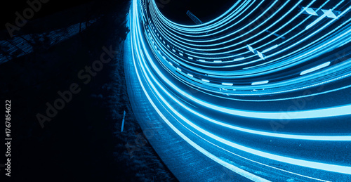 blue car lights at night. long exposure
