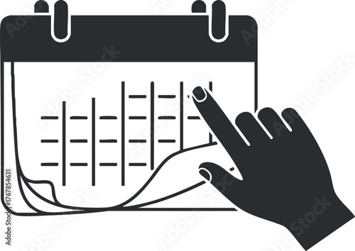 A graphic representation of a calendar with a hand indicating a date selection or planning.
