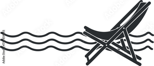 A minimalist illustration of a beach chair on gentle ocean waves, perfect for vacation themes.
