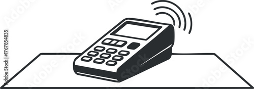 Illustration of a contactless payment terminal on a countertop for financial transactions.