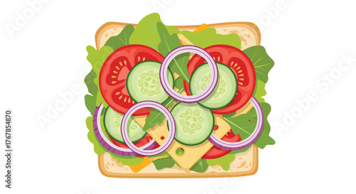 A colorful and delicious sandwich filled with fresh vegetables, perfect for a healthy lunch or snack.