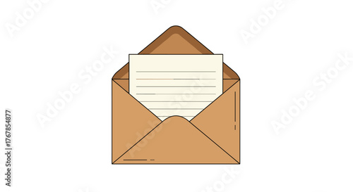 An illustration of a simple, open brown envelope with a blank letter or document partially visible inside, ready for a message or mail.