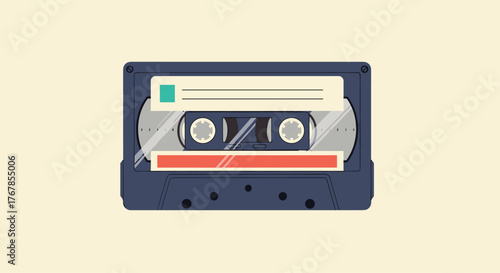 Vintage cassette tape with a blank label and a progress bar, symbolizing music and nostalgia.