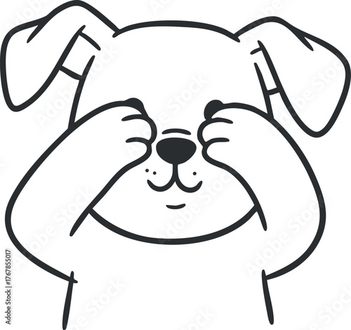 A cute cartoon dog covering its eyes with its paws in a playful and whimsical manner.