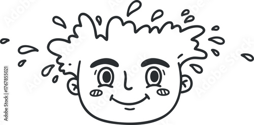 A cheerful cartoon character with a big smile and playful hair expressing joy and happiness.