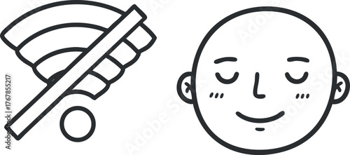 Illustration of a disconnected wifi signal and a smiling face emoticon.