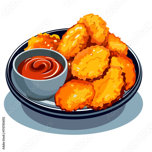 nuggets with sauce on a plate without a background
