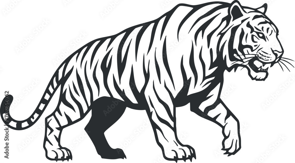 Obraz premium Illustration of a tiger walking in a natural setting showcasing its strength and grace.