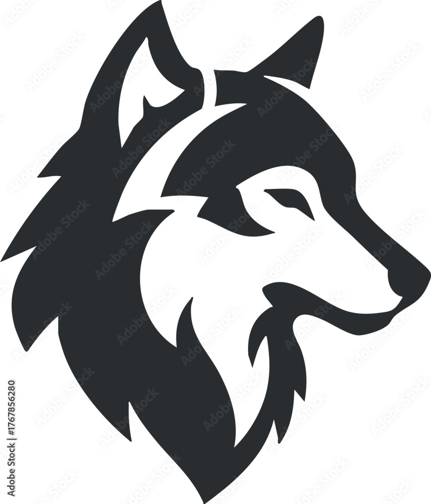 Obraz premium Stylized silhouette of a wolf's head showcasing its fierce and majestic features