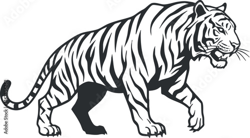 Illustration of a tiger walking in a natural setting showcasing its strength and grace.