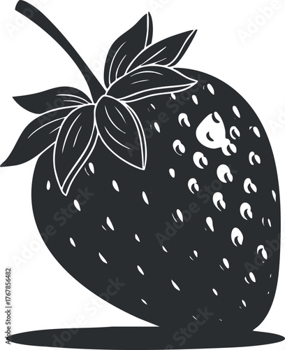 Stylized illustration of a strawberry with leaves showcasing its vibrant and juicy appearance