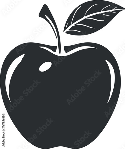 A simple and stylized illustration of an apple with a leaf representing freshness and health.