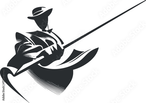 A dynamic silhouette of a fencer in action, showcasing athleticism and skill in swordplay.