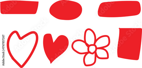 A set of shiny red vector heart icons and symbols for Valentine's Day love and romance web design. Hand-drawn design. 