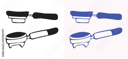 A stylish hand drawn espresso tamper in black and blue, perfect for coffee tools and barista branding.